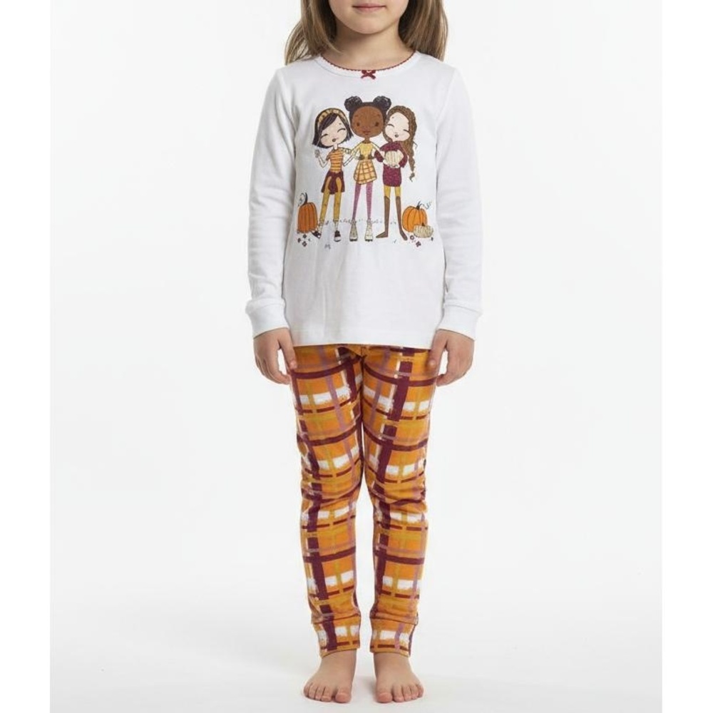 Cynthia Rowley Girls 4T White Multi Pumpkin Plaid Long Sleeve Fall Pajama Set